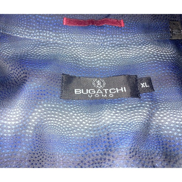 Bugatchi Uomo Shirt Mens XL Blue Striped W dotted Circle Design Long Sleeve - Picture 6 of 9